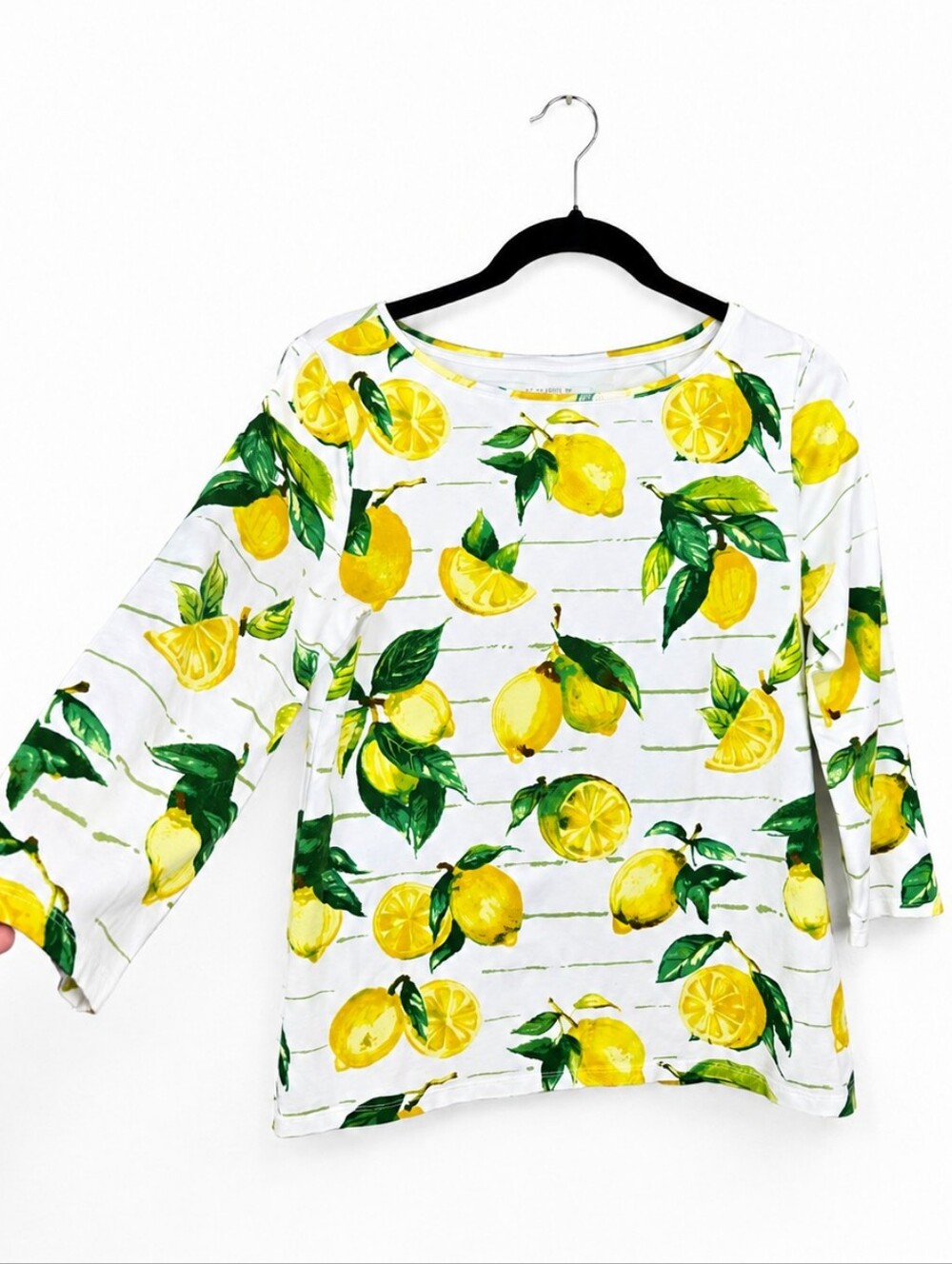 Talbots Lemon Print Tee M Coastal Italian Summer Limoncello Cotton Top